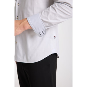 Camicia Uomo 2 Bottoni Button Down Slim Popeline Stretch Riga Media Bianco/Nero