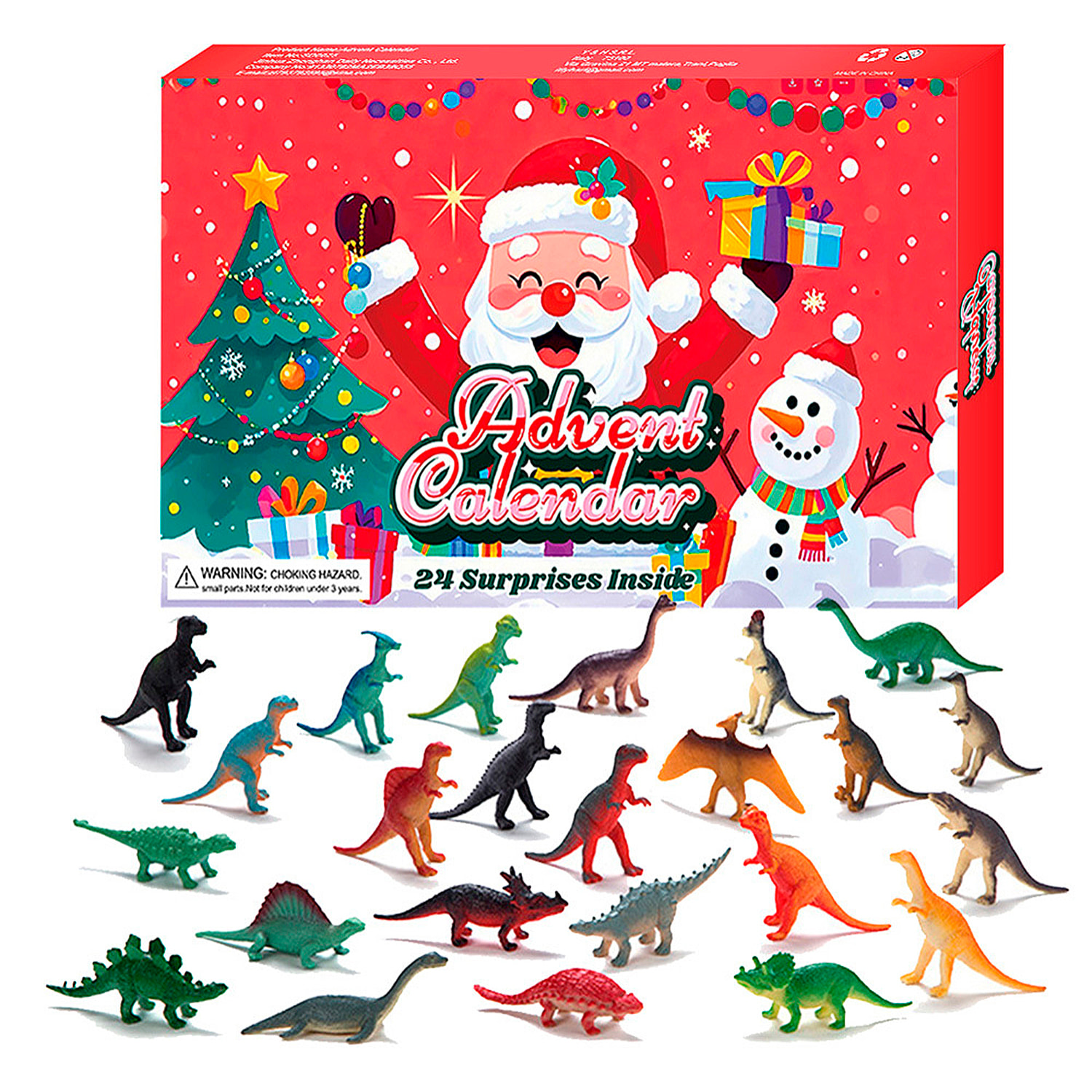 Calendario de adviento con figuritas de regalo para decorar. 24 figuras de dinosaurios diferentes.