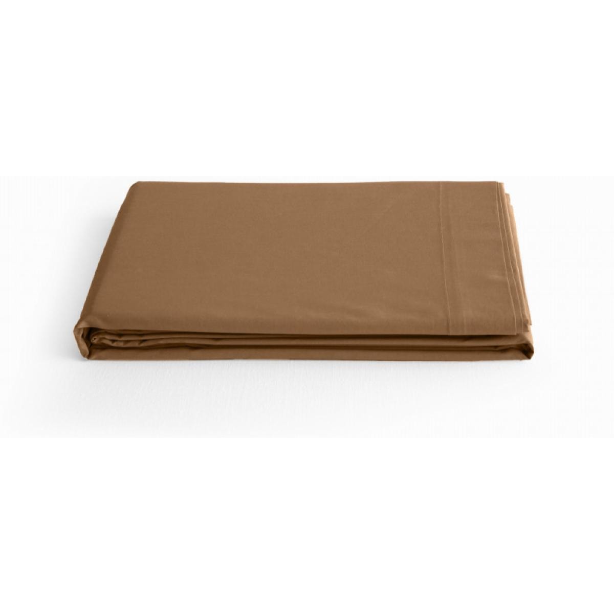 Drap plat percale pur coton peigné longues fibres 80 fils/cm² Vent du sud - Cognac - 240 x 300 cm pour lit 2 places