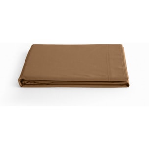 Drap plat percale pur coton peigné longues fibres 80 fils/cm² Vent du sud - Cognac - 240 x 300 cm pour lit 2 places