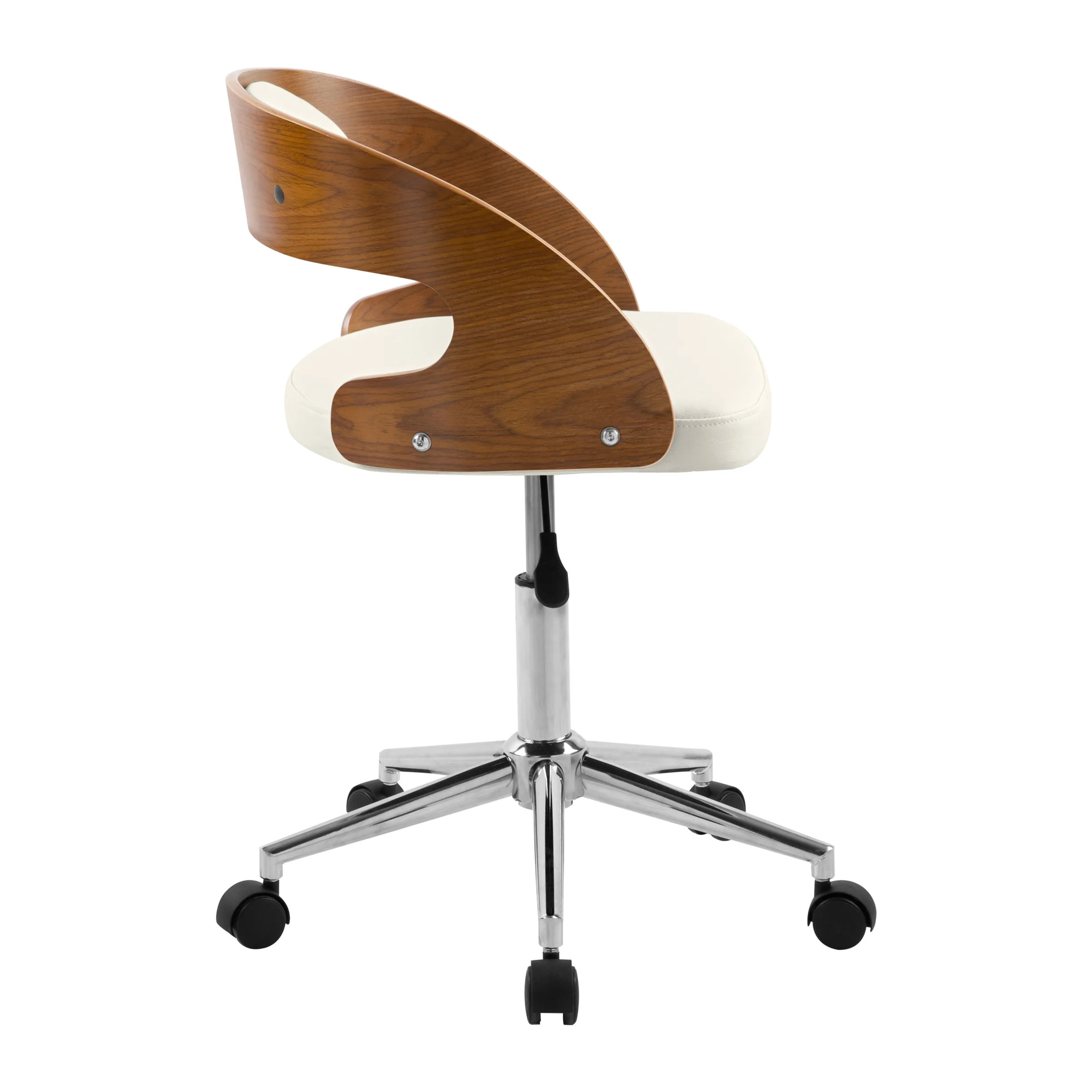 Chaise de bureau pivotante en bois et PU blanc - Louis