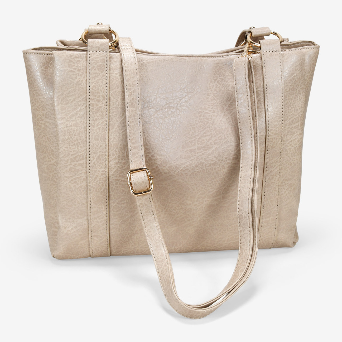 Bolso shopper beige para portátil con tachuelas