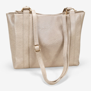 Bolso shopper beige para portátil con tachuelas