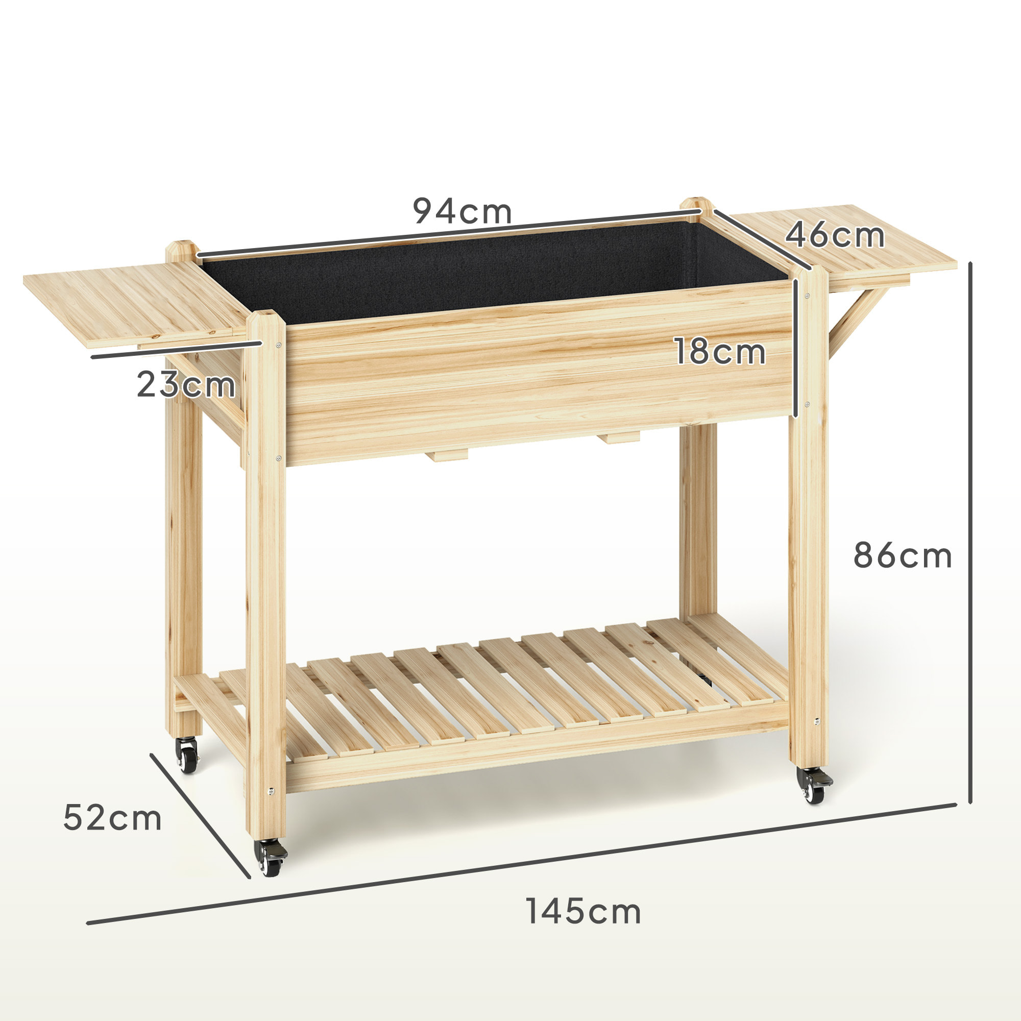 Huerto Urbano de Madera Mesa de Cultivo con Ruedas Estante y Repisas Plegables Jardinera Elevada para Cultivo Flores Vegetales en Jardín Terraza 145x52x86 cm Natural