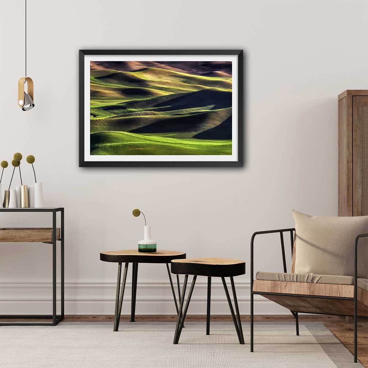 Affiche ""Champs et colline USA"" Affiche sous cadre noir
