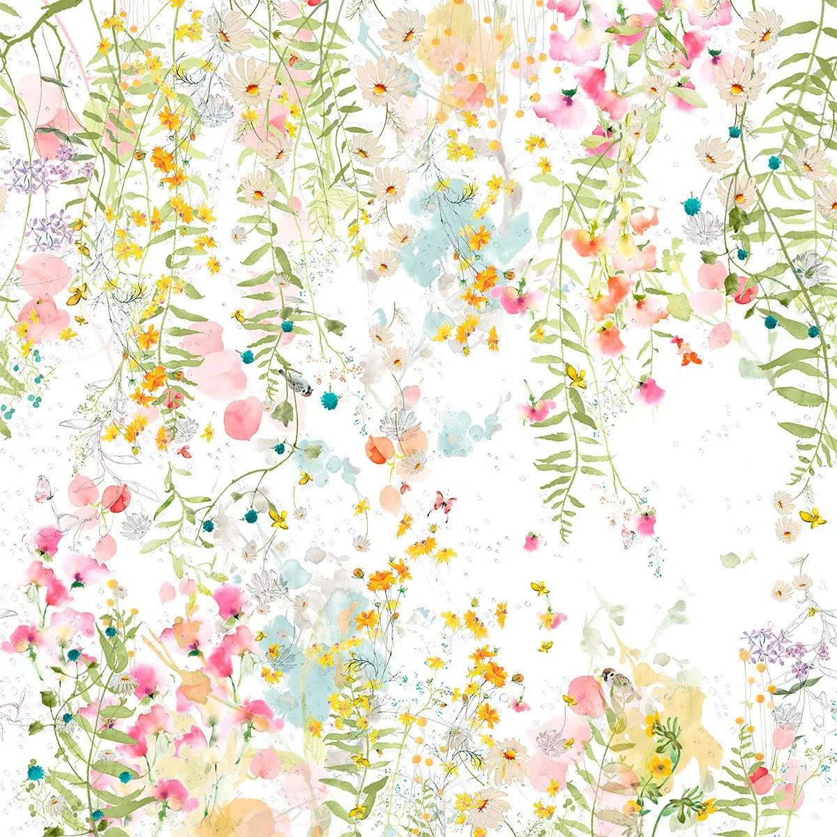 Nappe lin & coton lavé 150 g/m² imprimé rose vert Rosee du matin printemps