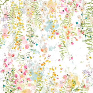 Nappe lin & coton lavé 150 g/m² imprimé rose vert Rosee du matin printemps