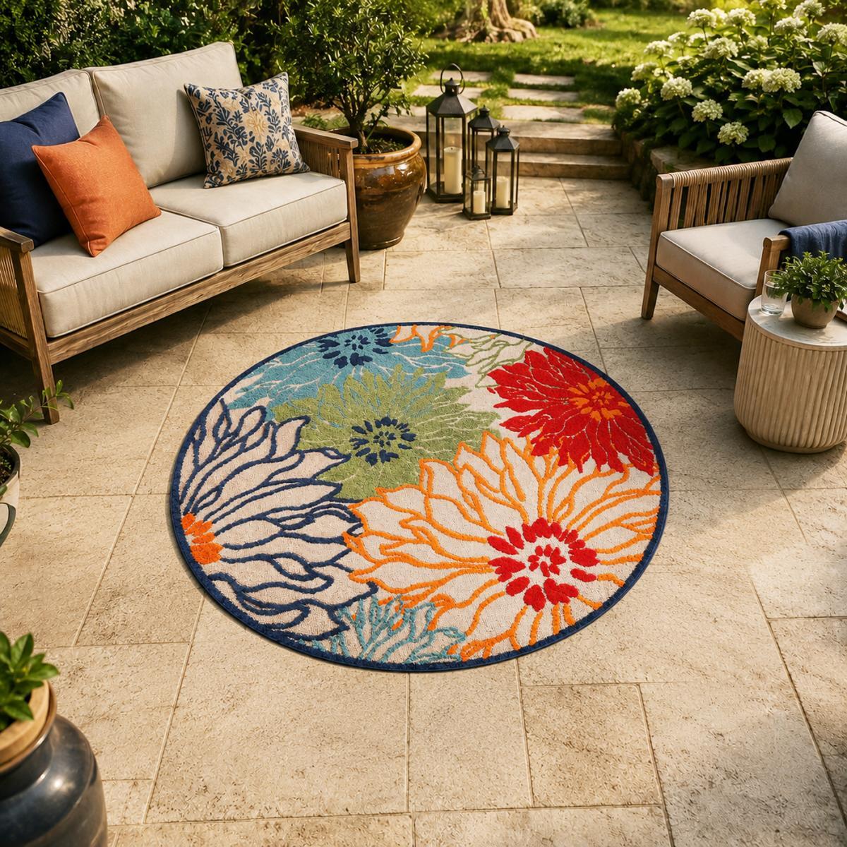 Tapis extérieur tissé kilim rond MEKO