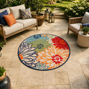Tapis extérieur tissé kilim rond MEKO