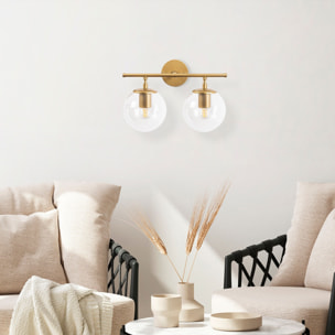 Aplique de pared, recto 2 transparente, metal , oro brillante, 36x24x16, casquillo 2 x E14 Max 40 W