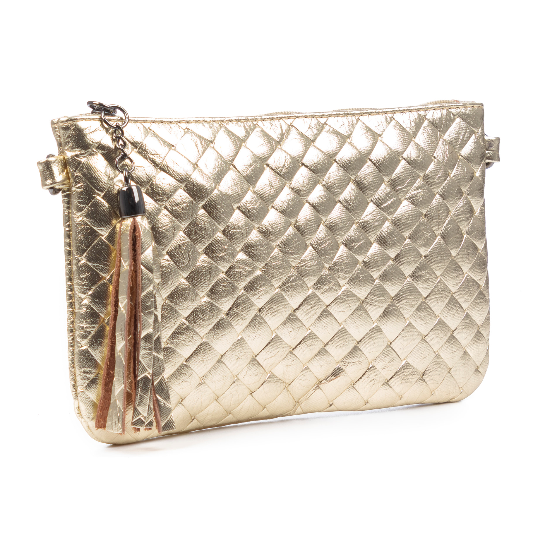 Oleggio bolso bandolera mujer. Piel auténtica Gamuza con grabado entrelazado y lacada brillante.