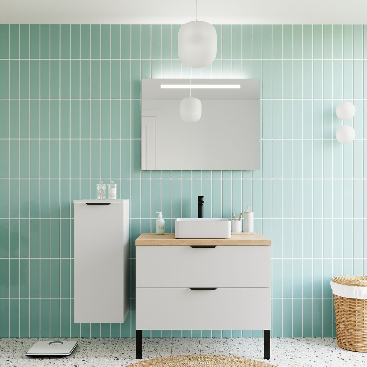Meuble salle de bain vasque posée 2 tiroirs - SOHO