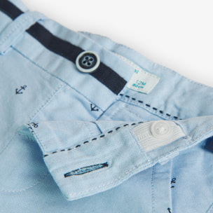 Bermudas oxford niño estampadas, azul marino, cierre botón