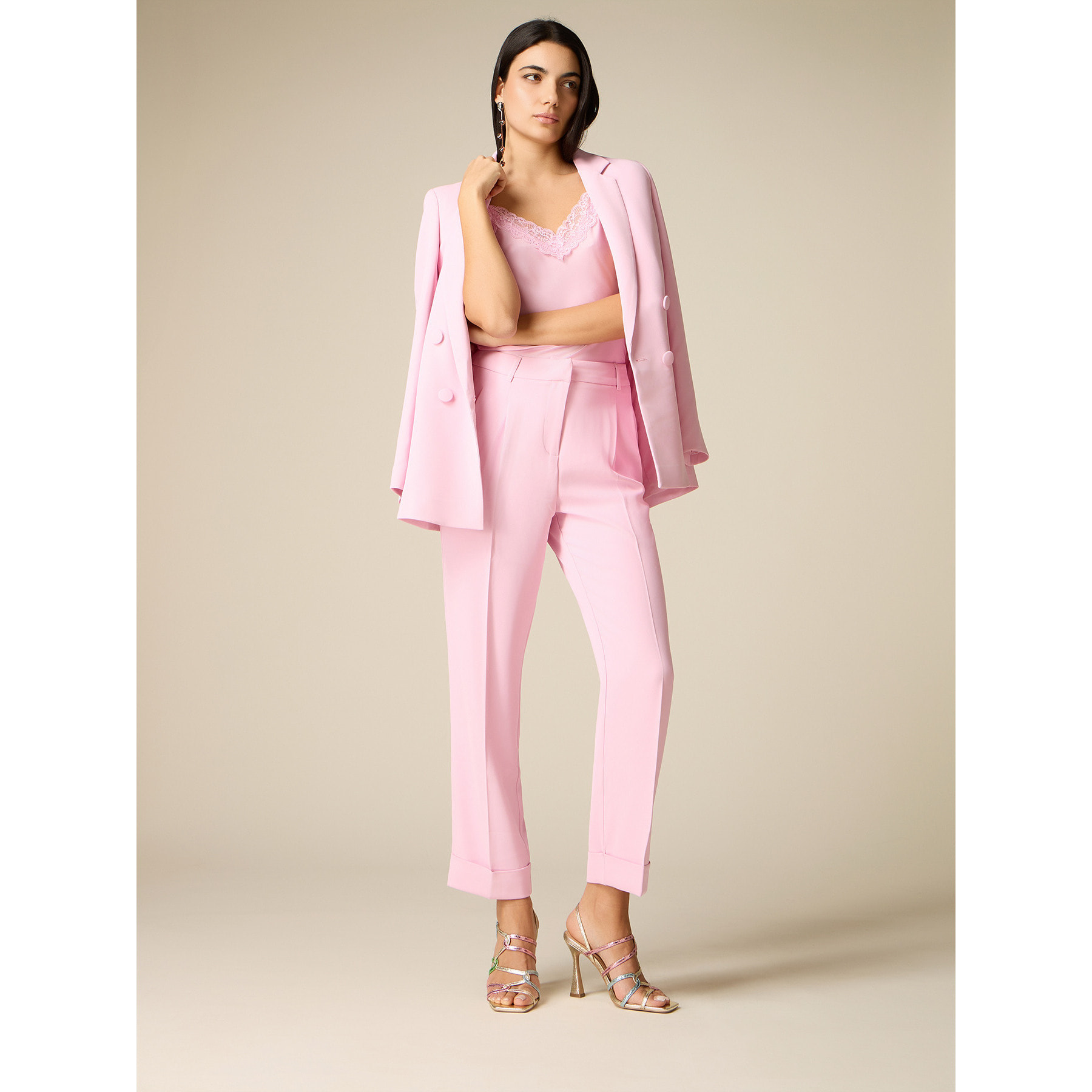 Oltre - Pantalones de tejido crepé con pinzas - Rosa