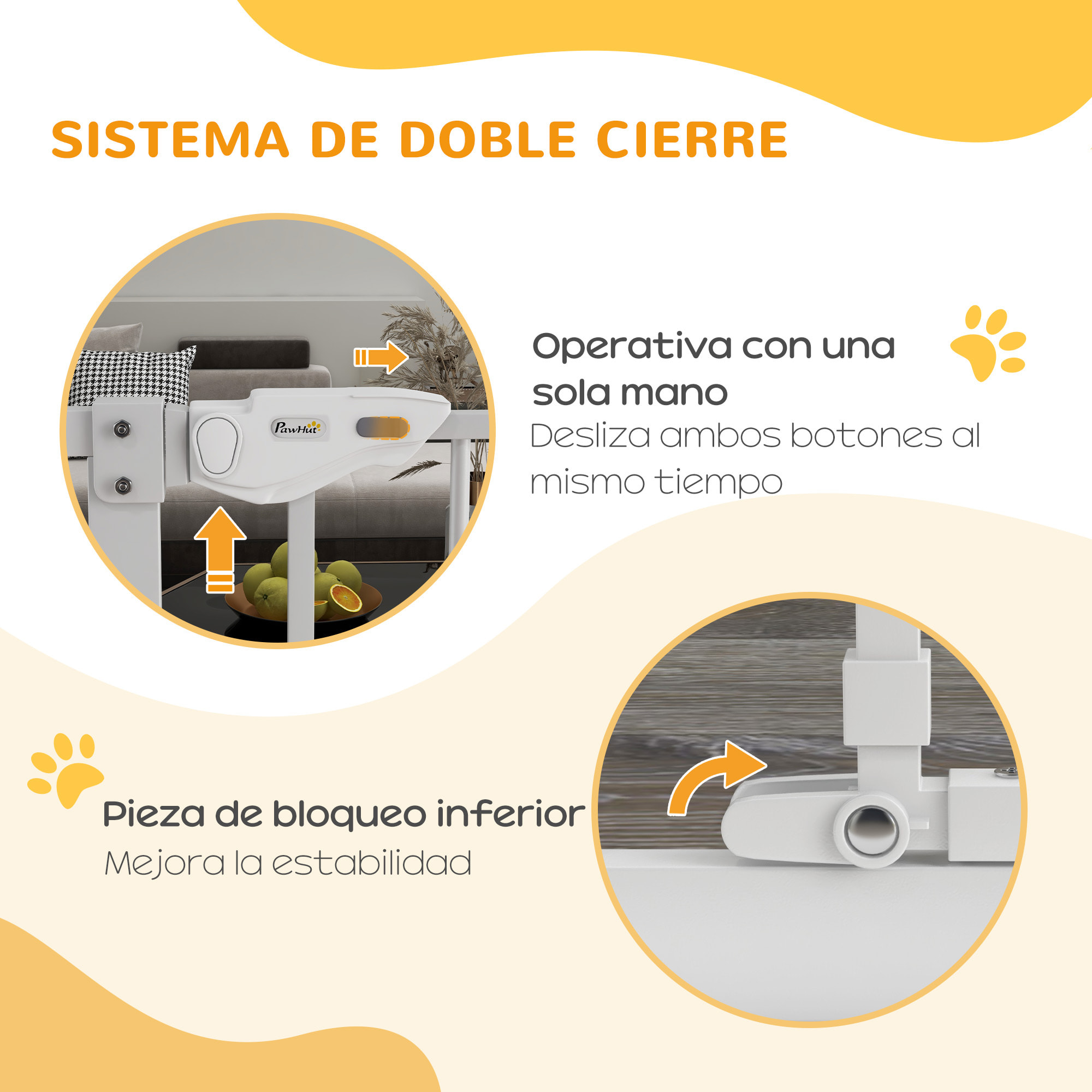 Barrera de Seguridad para Perros con 1 Puerta Pequeña Barrera para Mascotas Extensible con Cierre Automático y Sistema de Doble Bloqueo para Puerta Pasillo Escalera 74-101x104,1 cm Blanco