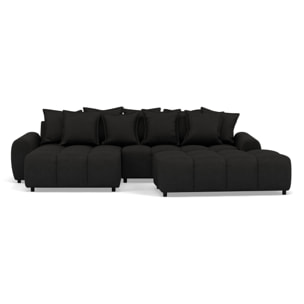 Adelaide - canapé d'angle réversible 4 places avec pouf d'appoint en tissu texturé - Noir