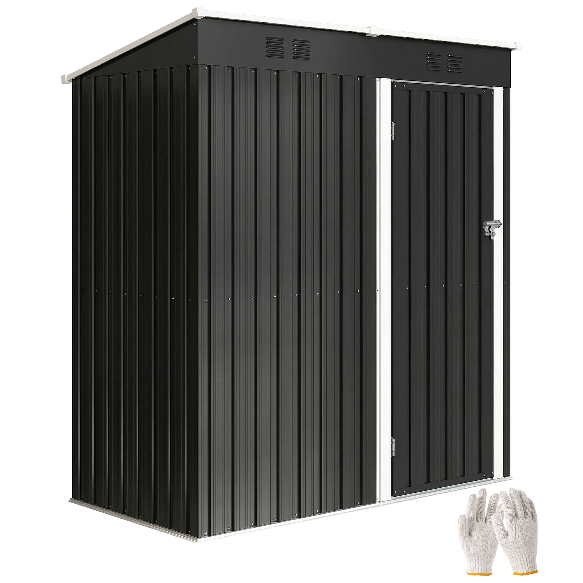 Caseta de Jardín Exterior 1,37 m², 163x90x179 cm, Cobertizo de Jardín Exterior Metálico con Puerta con Pestillo y Ranuras de Ventilación, para Almacenamiento de Herramientas, Gris Oscuro