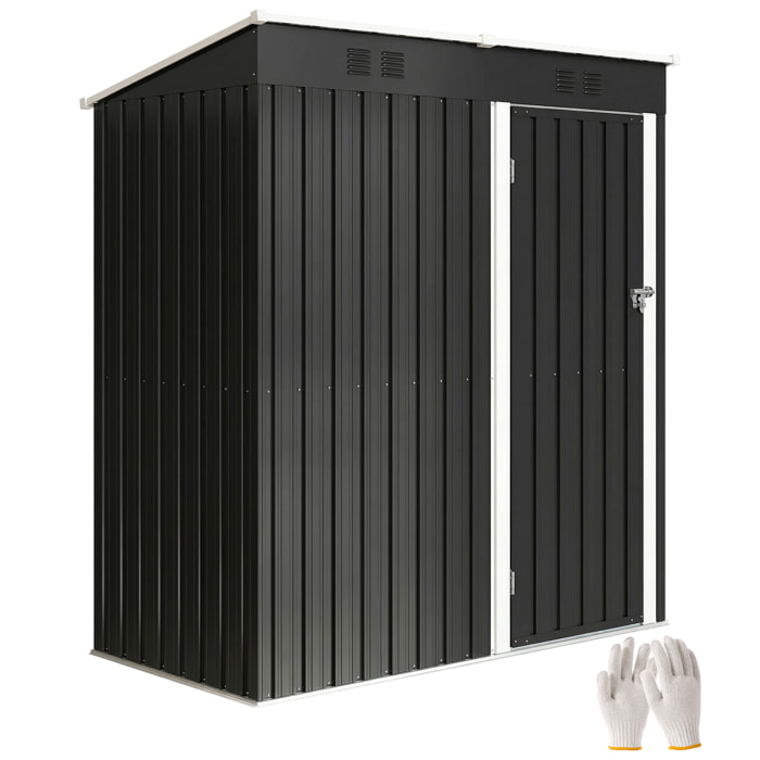 Caseta de Jardín Exterior 1,37 m², 163x90x179 cm, Cobertizo de Jardín Exterior Metálico con Puerta con Pestillo y Ranuras de Ventilación, para Almacenamiento de Herramientas, Gris Oscuro