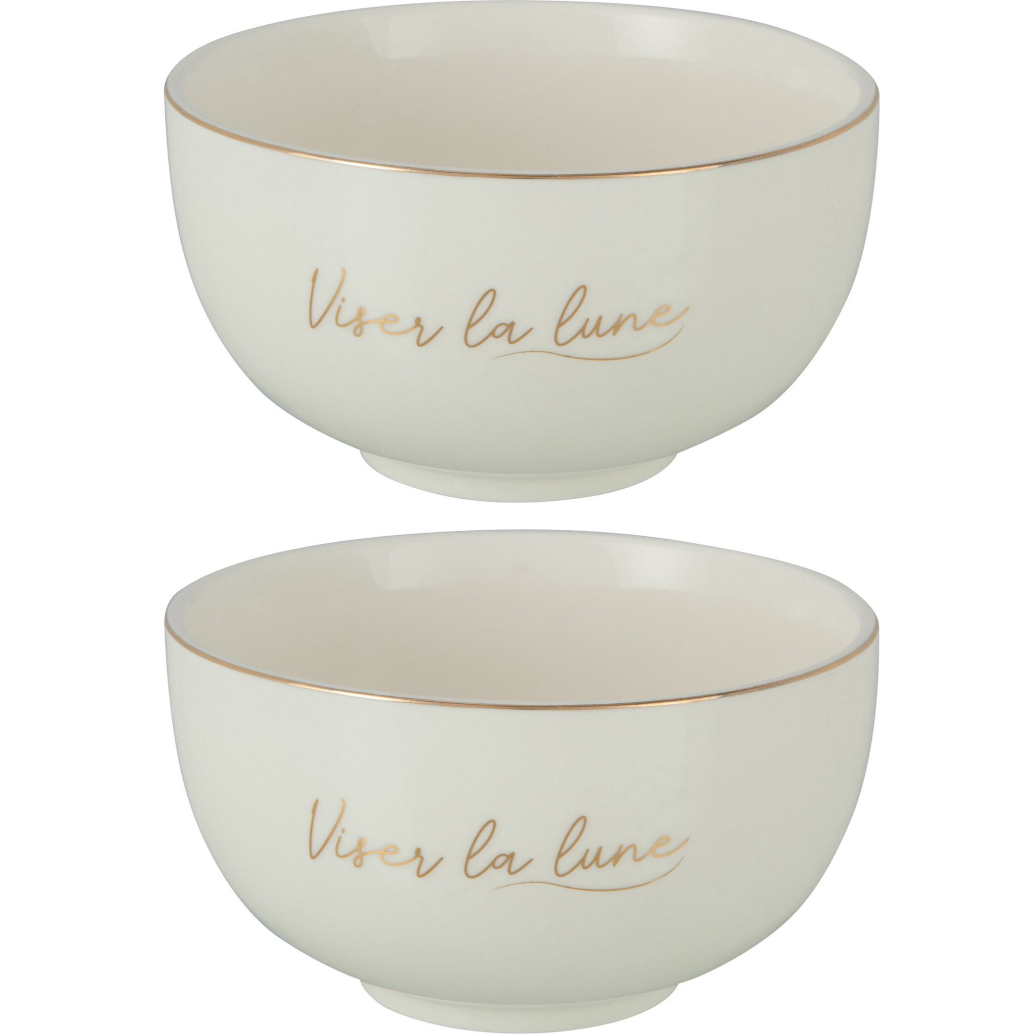 J-Line bol 'Viser La Lune' - porcelaine - blanc/or - large - 2 pcs