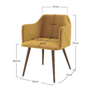 Lot de 2 chaises avec accoudoirs en velours jaune moutarde - Daisy