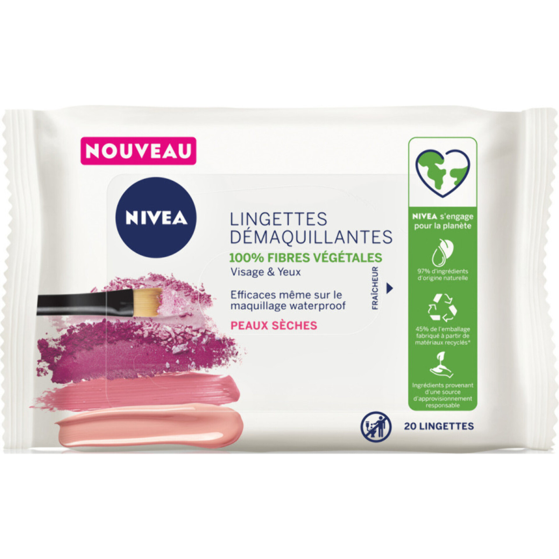 Pack de 3 - NIVEA - Lingettes Démaquillantes Douceur Peaux Sèches et Sensibles 20 Pièces