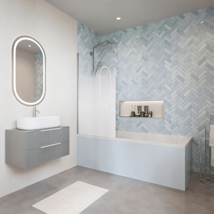 Baignoire droite Collaro 170 x 75cm Blanc mat  vidage et trop plein blanc mat + Pare bain gauche AURYS Mist 1