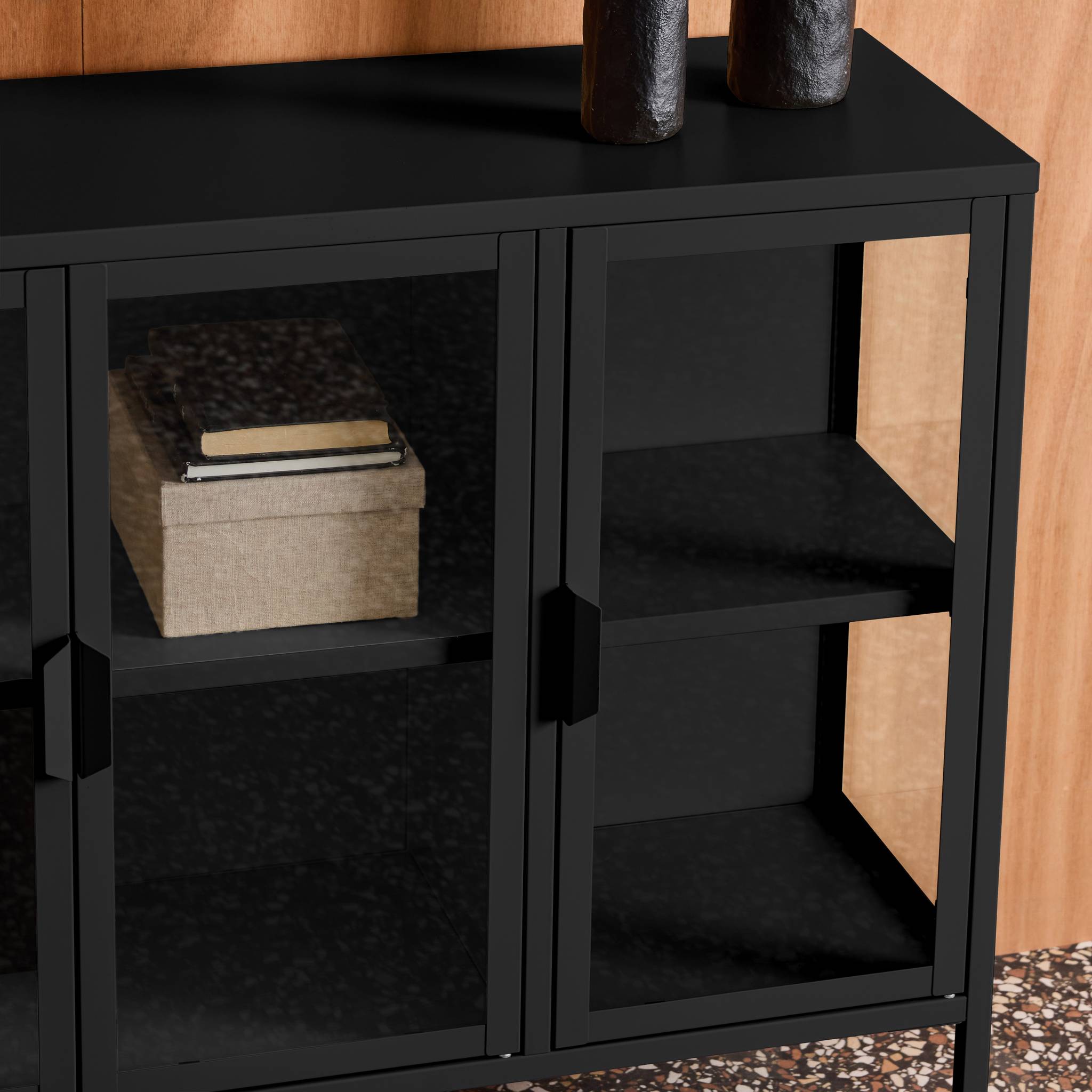 Buffet industriel métal et verre trempé 3 portes 100cm ARKANSAS