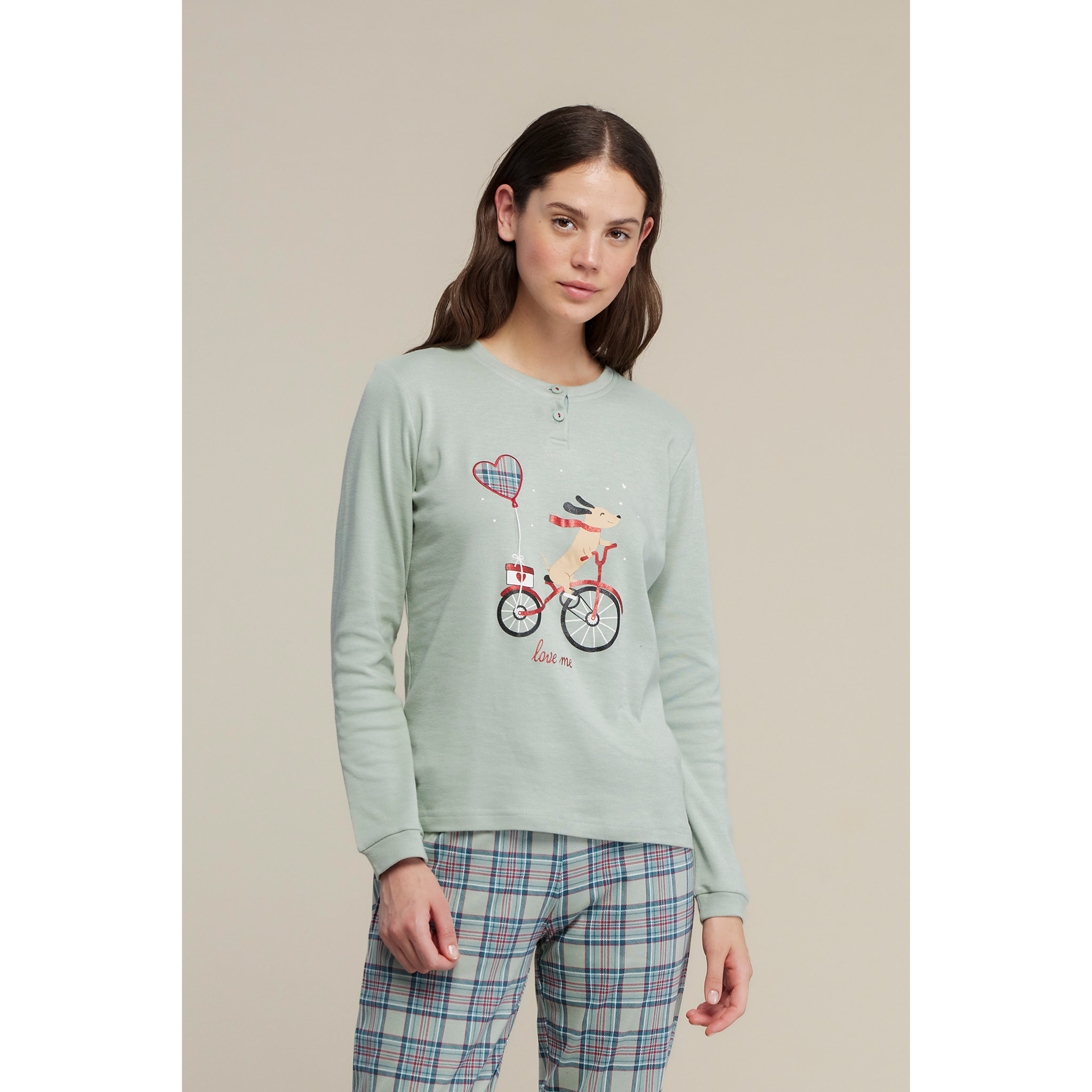 Pigiama donna yuppie christmas in caldo cotone con collo due bottoni Noidinotte