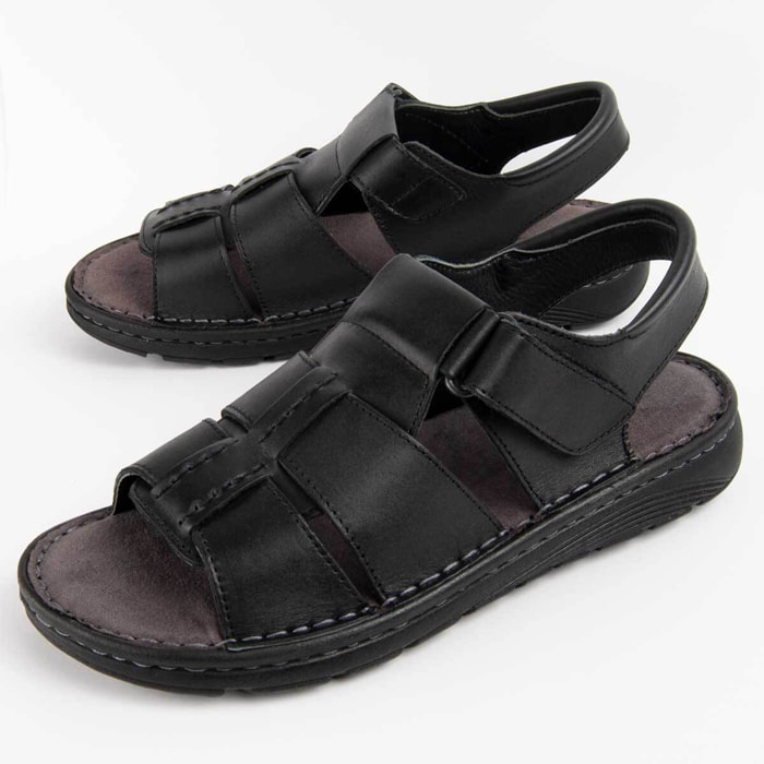 Sandalia De Piel - Negro