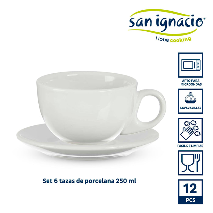 Set 6 tazas cafe porcelana blanca con pl colección vessia