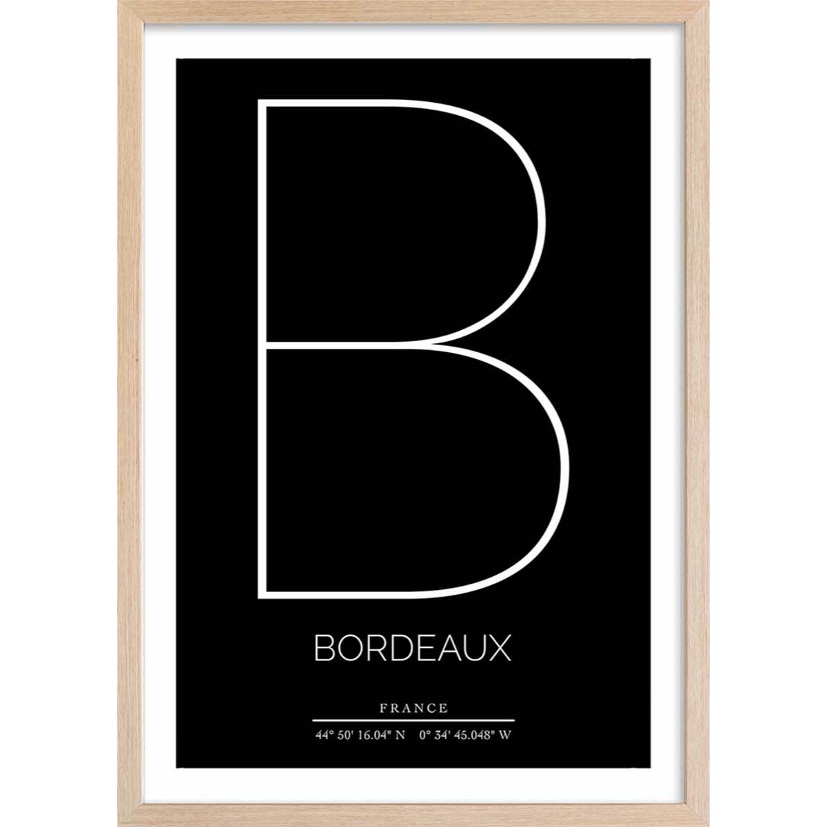Poster b bordeaux Affiche + cadre en bois - Chêne