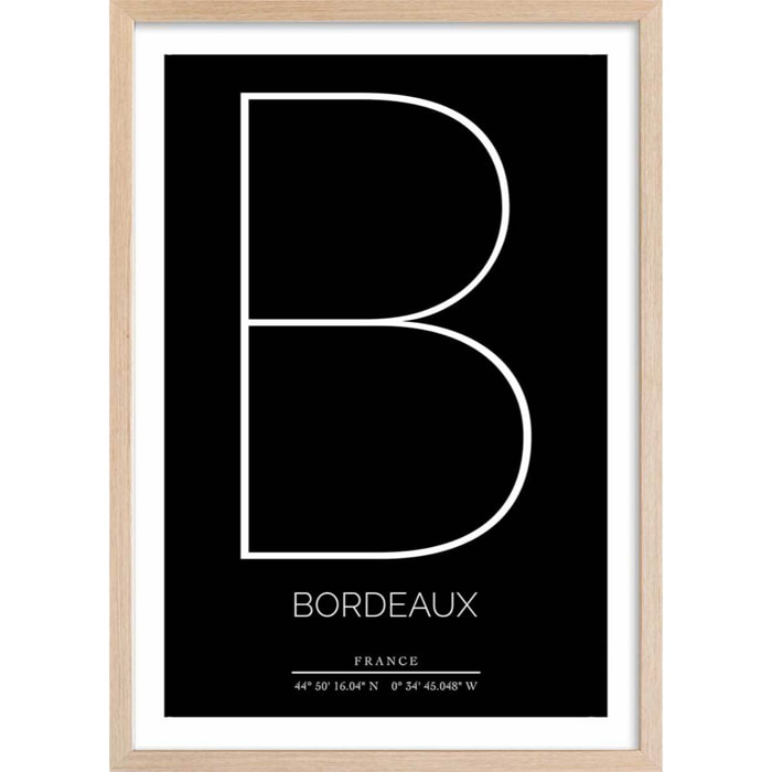 Poster b bordeaux Affiche + cadre en bois - Chêne
