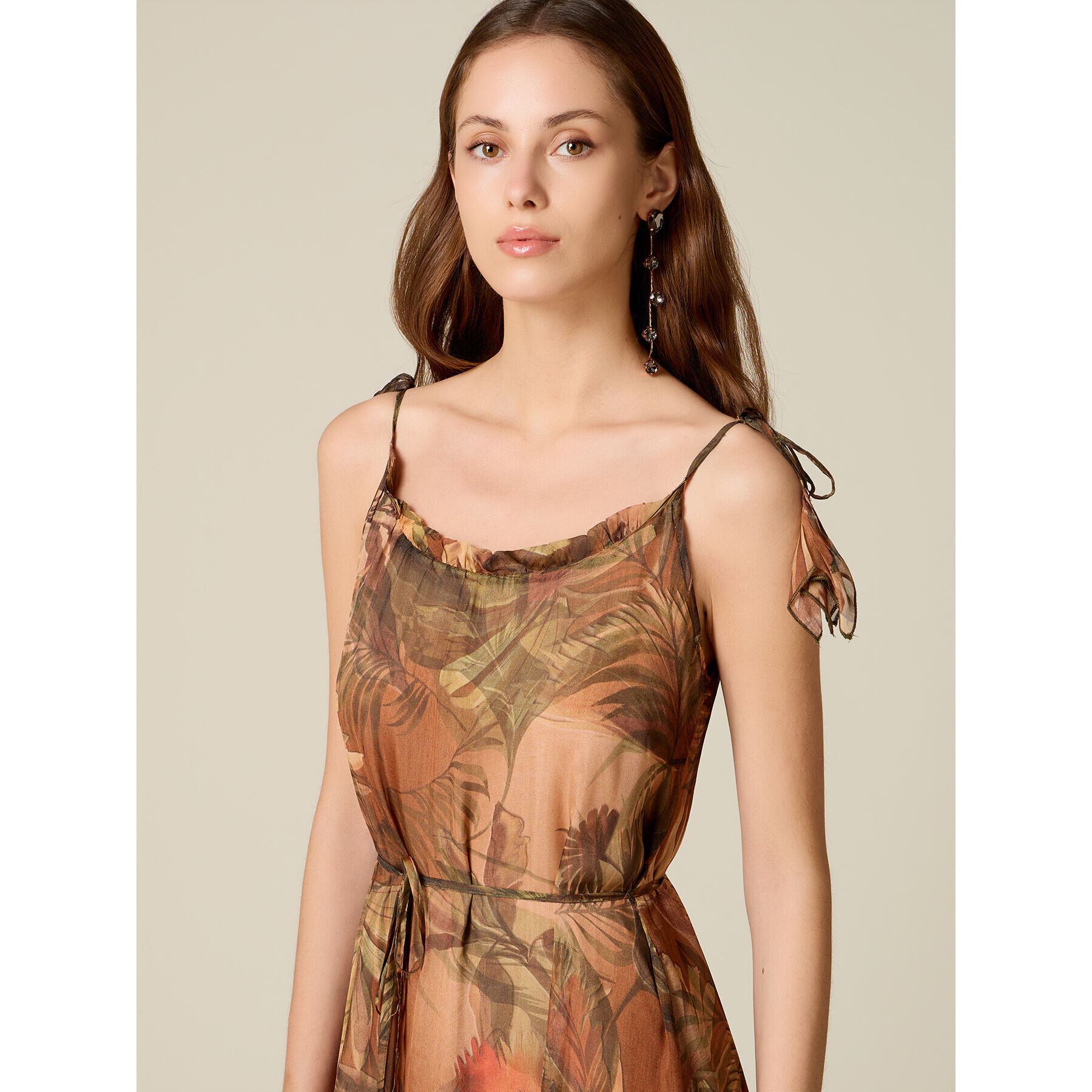 Oltre - Vestito lungo in chiffon misto seta - Marrone
