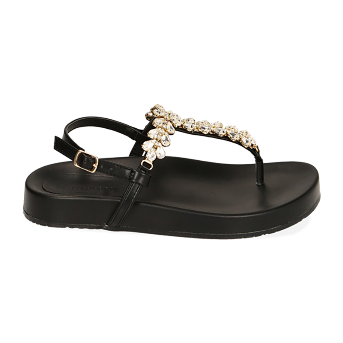 Sandalias planas con pedreria negras