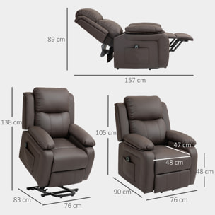 Sillón Relax Reclinable Eléctrico Levanta Personas, Sillón Elevador, con Respaldo Alto, Control Remoto, Reposapiés, Acolchado Grueso, Tapizado en PU, Bolsillos Laterales, Marrón Oscuro
