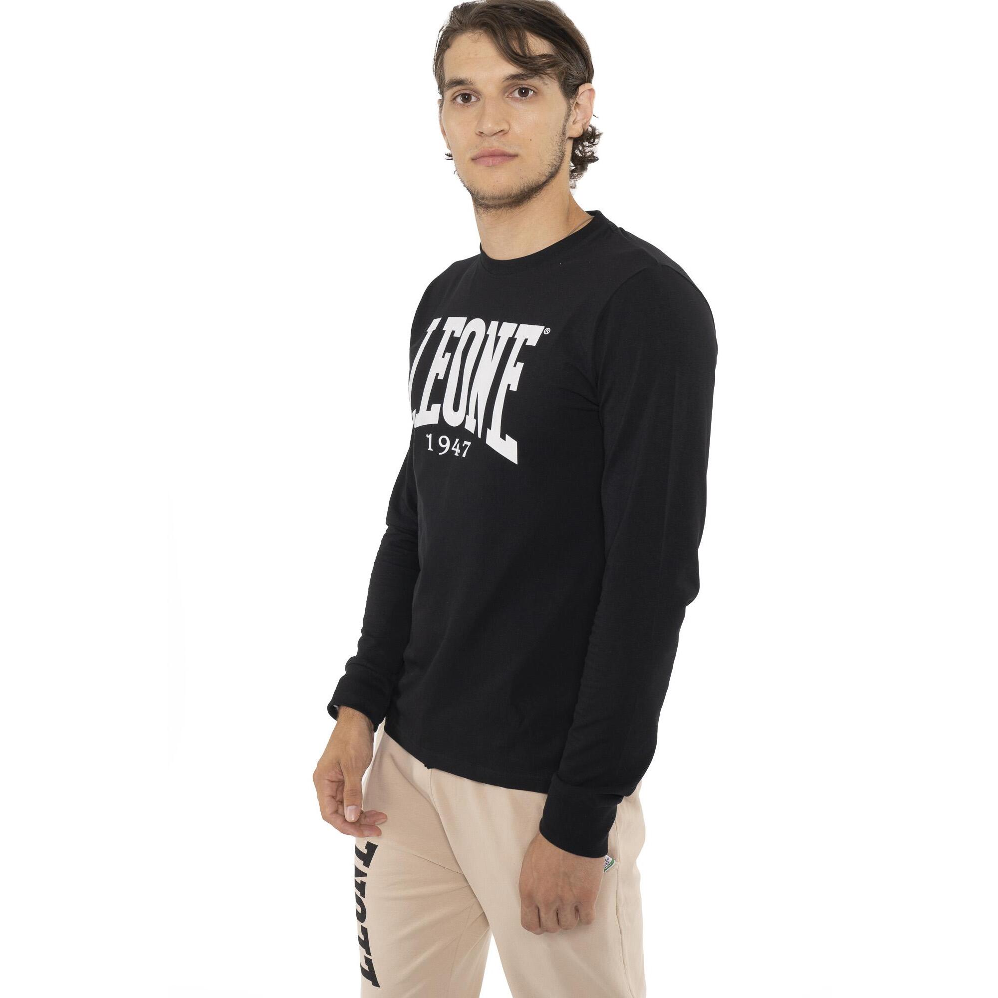 T-shirt da uomo in cotone elasticizzato a manica lunga con logo grande "Basic"