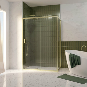 Pack Porte de Douche Coulissante 140x200cm et Retour 80cm - Profilés Or Doré Brossé - Verre 6mm