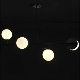 Lustre Tomasucci SLEEK, verre blanc mat et acier noir mat, 4 lumières, 106 × 45 × 123 cm