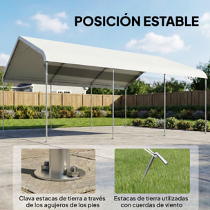 Carpa Garaje Portátil 5x6 m, Garaje Exterior para Coche Impermeable con Estructura de Acero Galvanizado, Toldo Resistente Anti-UV, Cobertizo para Herramientas de Jardín, Blanco Crema