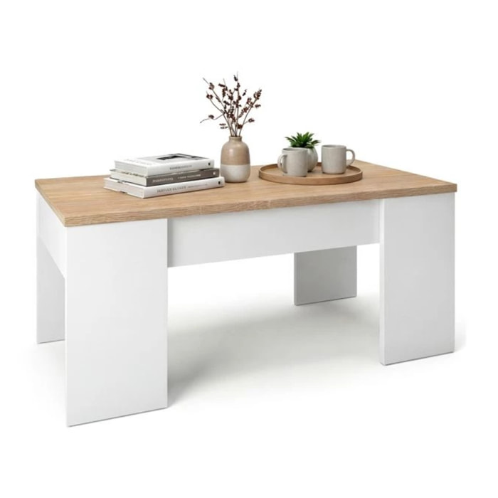 Mesa de centro elevable Vita Blanco Artik (Blanco Mate) - Roble Canadian