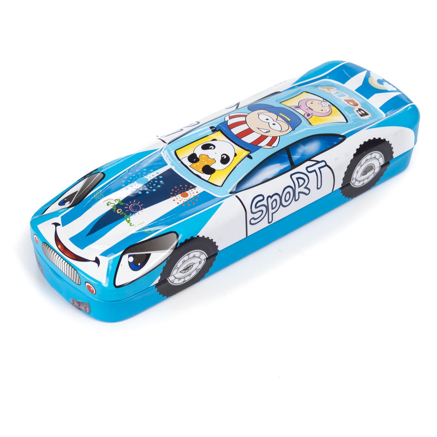 Estuche portatodo infantil metálico diseño coche de carreras 3D.