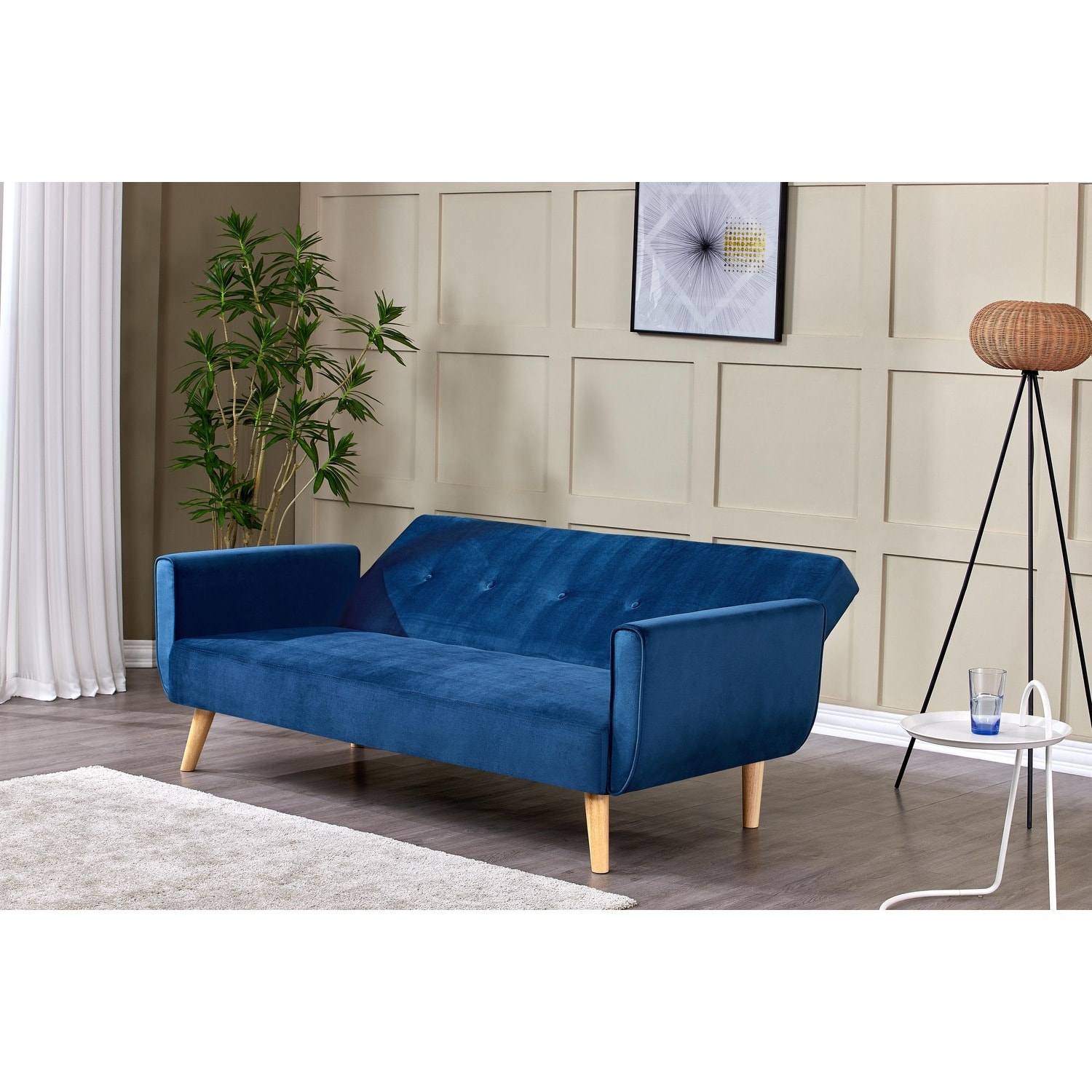 Canapé scandinave convertible 3 places en velours bleu nuit NAKSKOV