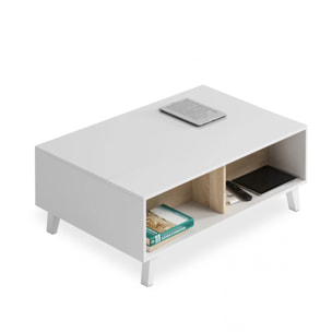 Mesa de centro elevable Niva Blanco Brillo - Roble Canadian