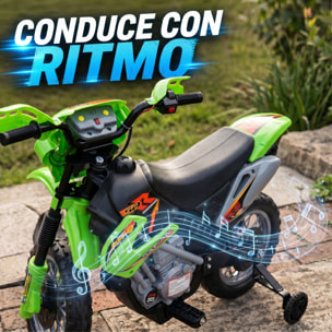 HOMCOM Moto Eléctrica para Niños, Moto Eléctrica Infantil con Ruedas de Apoyo Desmontables, Faros, Música, Regalo para Niños 3-6 Años, Verde