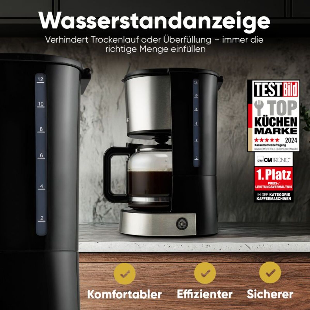 Machine à café 1,5L 800W Inox Clatronic KA3808-Inox