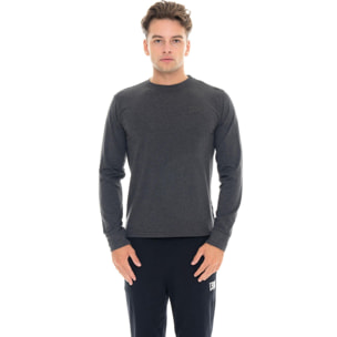 Camiseta de algodón elástico de manga larga con logo grande "Basic" para hombre