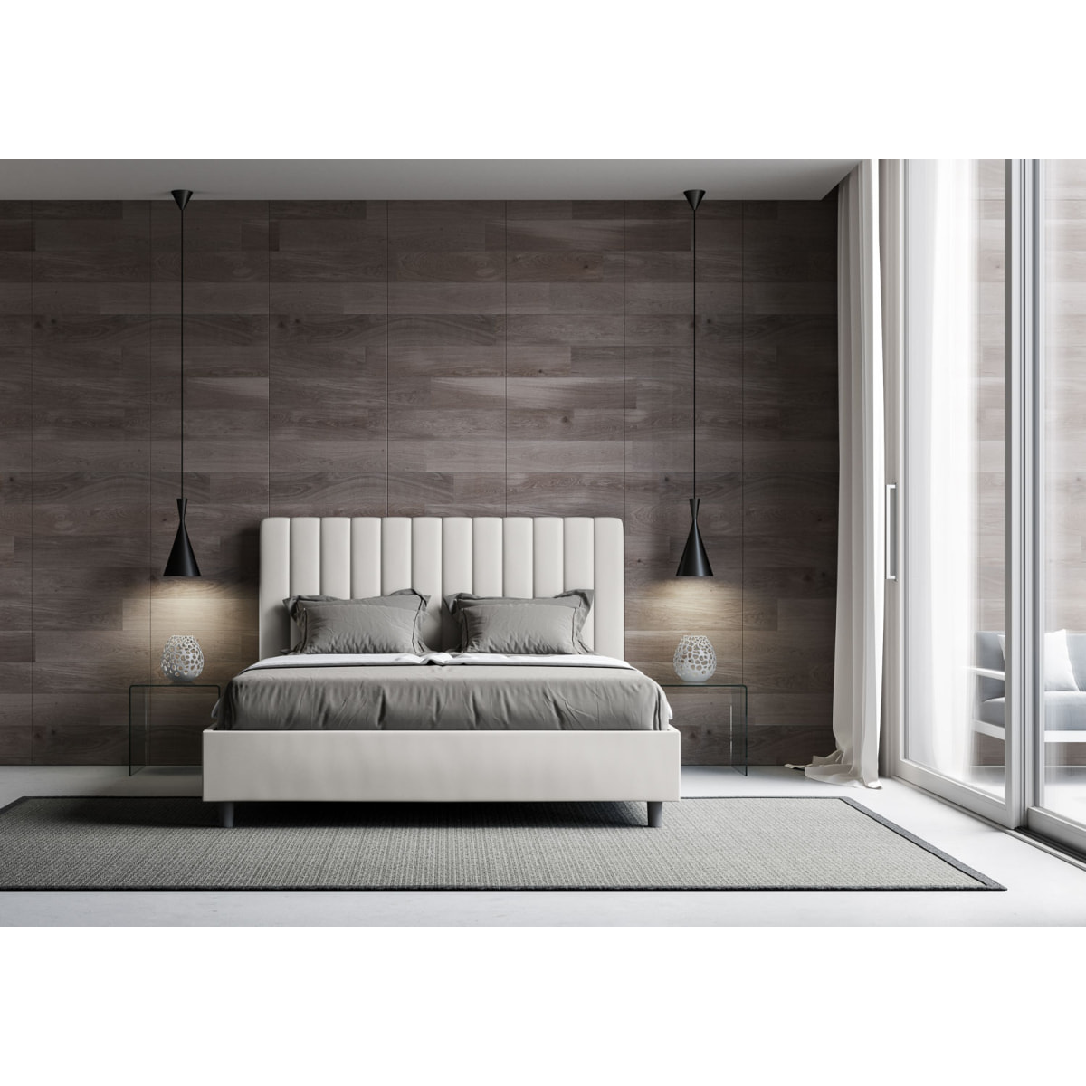 Lit rembourrée coffre 160x200 similicuir blanc Agueda