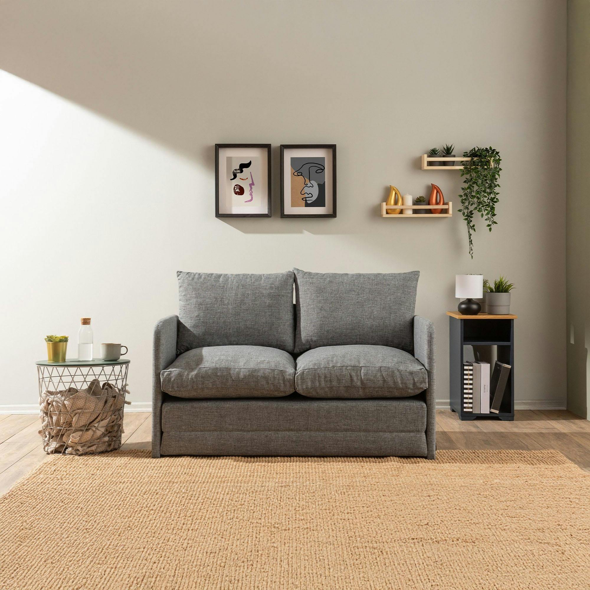Canapé-lit d'appoint en lin gris chiné, 2 personnes ORURO