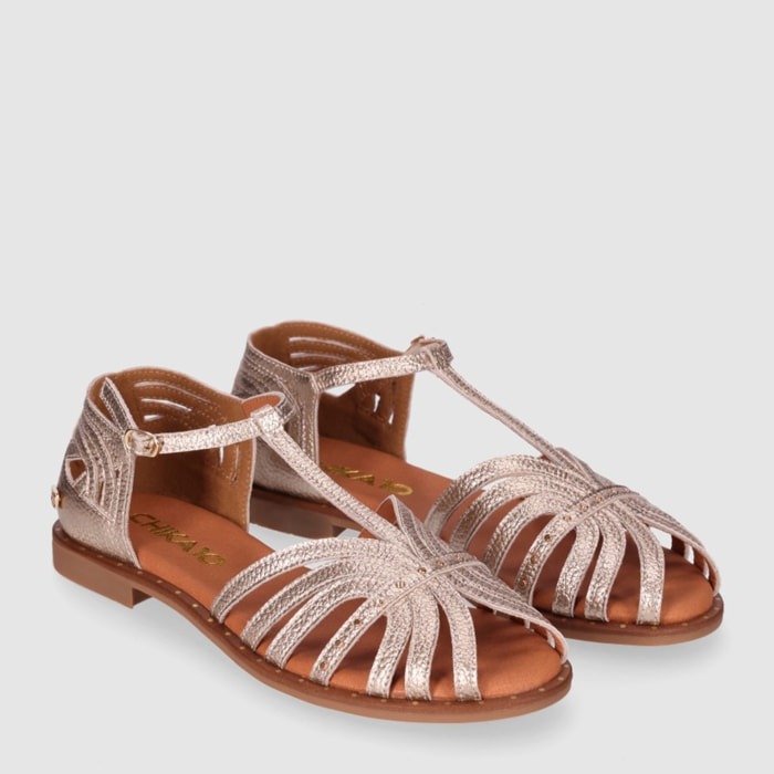 Sandalias de Piel - Platino - Tacón: 1 cm