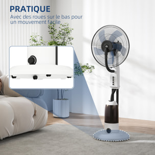 Ventilateur brumisateur sur roulettes - oscillant silencieux 90 W - 4 vitesses - dim. Ø 44 x 120H cm noir blanc